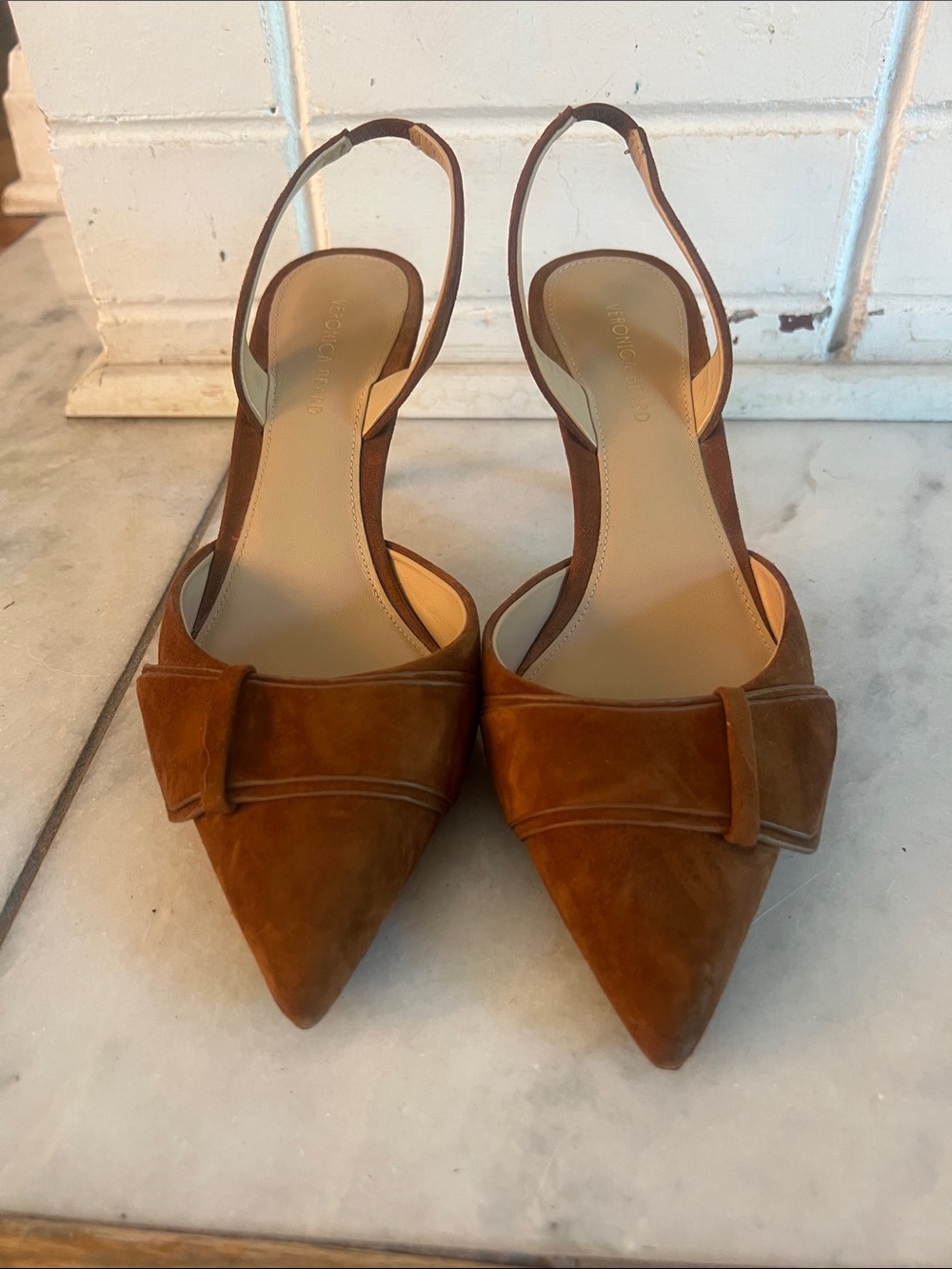 Veronica Beard Rust Suede Pointed Slingback Heels - Picture 3 of 4